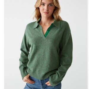 Michael Stars Jonas Johnny Collar Sweater, Green, Spruce, NEW, NWT
